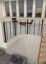Στηθαίο κιγκλίδωμα με κάτω χορδές και ξύλινη κουπαστή ίσια - Image 2