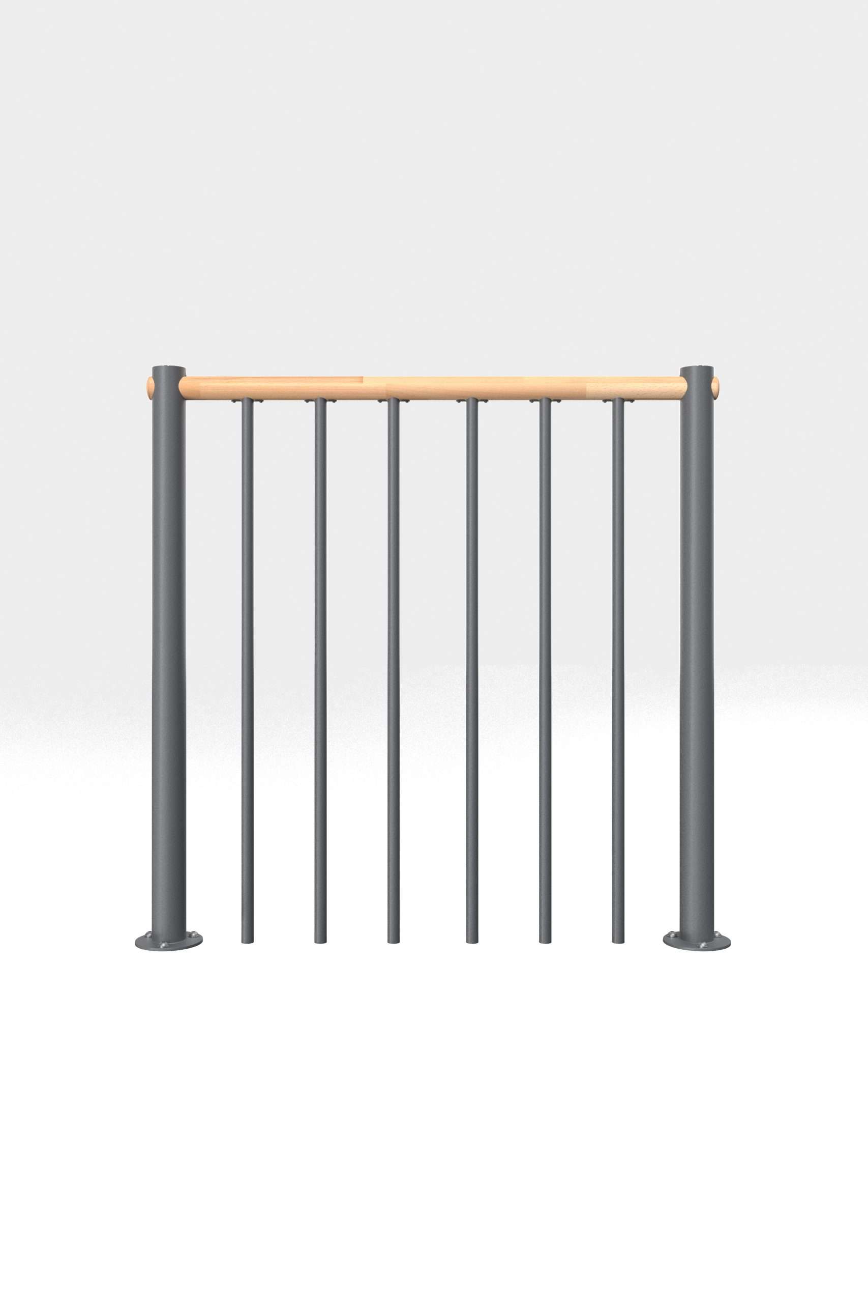 Bruestungsgelaender_Staebe_Holz_Buche_grau_gerade_1 Στηθαίο κιγκλίδωμα με κάθετες μπάρες και ξύλινη κουπαστή ίσια - Image 1